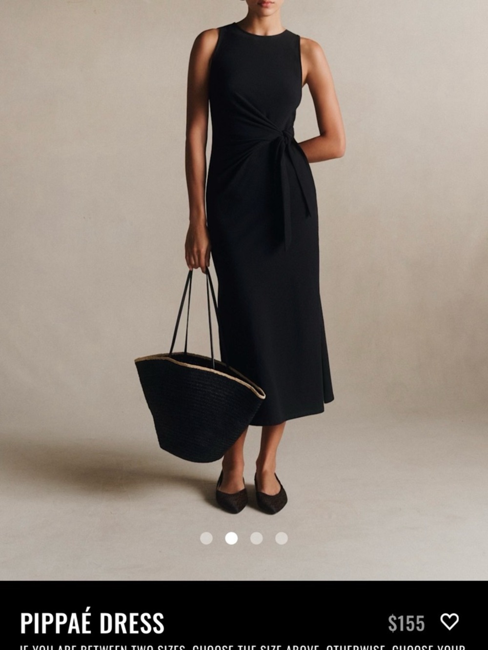 Sézane Pippae Black Sleeveless Side-Tie Midi Dress - EUC